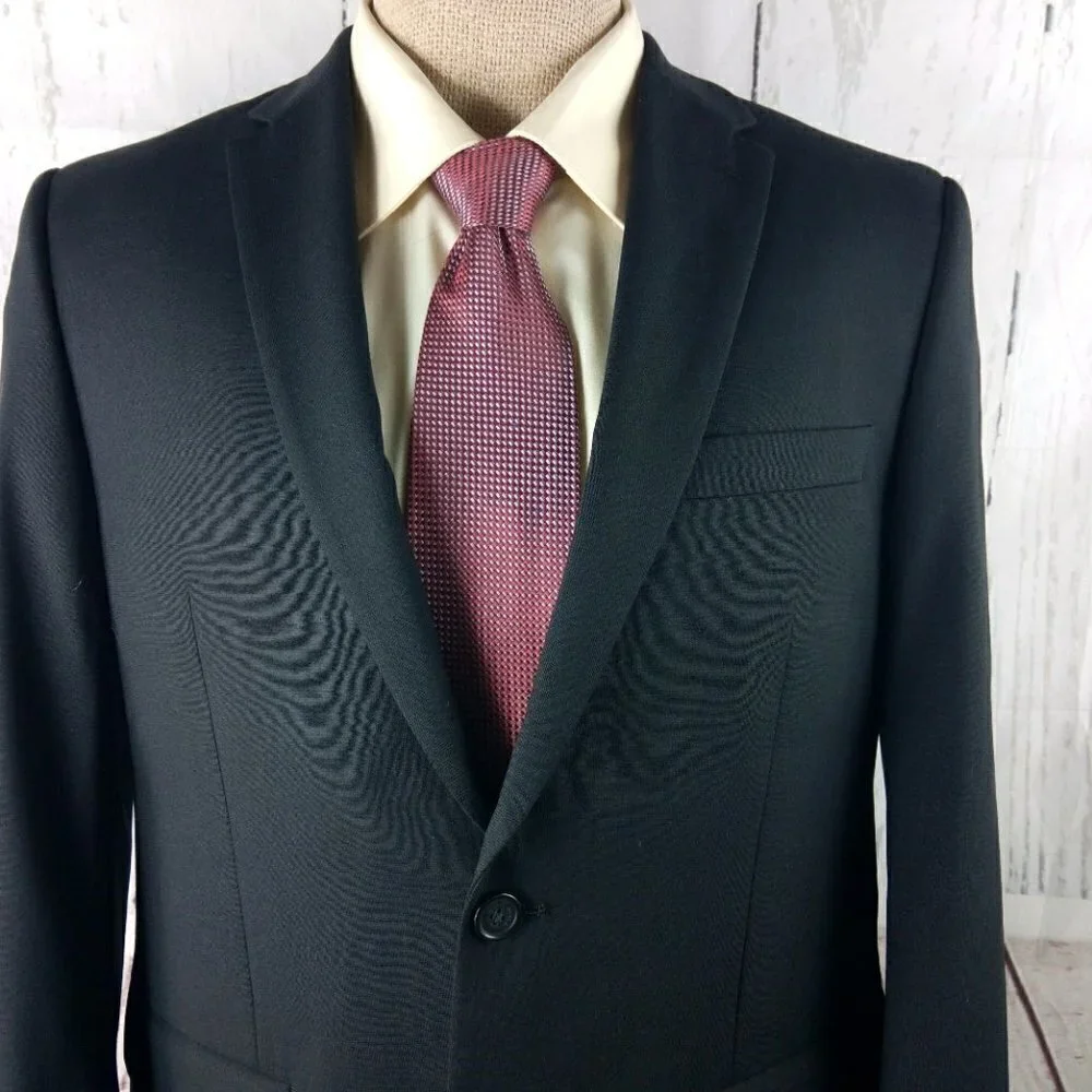 Murano Size L 2 Button Surgeon Cuff Black Suit Blazer Sport Coat